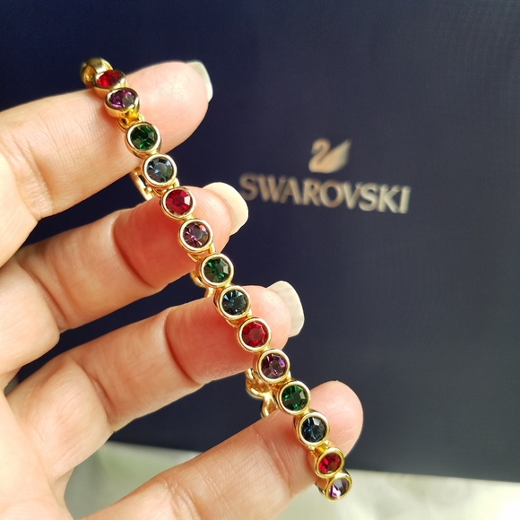 AUTHENTIC Swarovski 24k Gold Plated Multicolor Tennis Bracelet - Picture 6 of 17